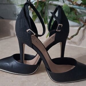 Call It Spring Black Textured Ankle Strap Heels